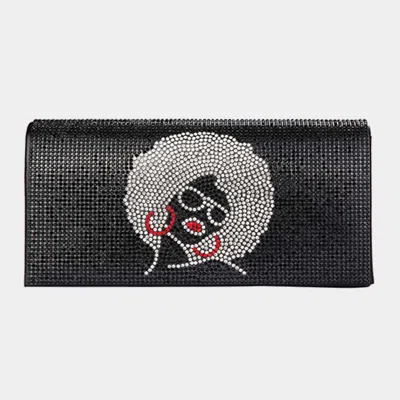 Fashnzfab Bling Afro Girl Evening Clutch Crossbody Bag In Black