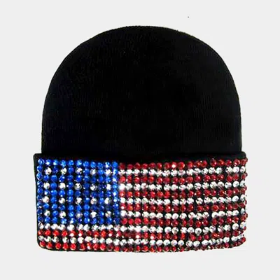 Fashnzfab Bling American Usa Flag Beanie Hat In Black