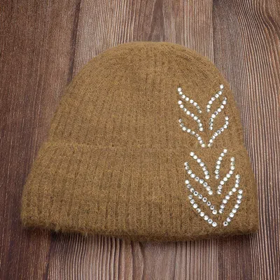 Fashnzfab Bling Arrow Studded Accented Fuzzy Winter Beanie Hat In Brown
