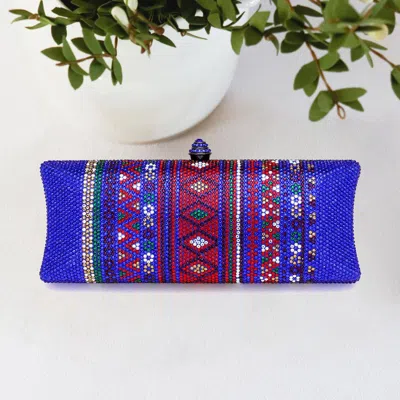 Fashnzfab Bling Aztec Print Evening Clutch Bag In Blue