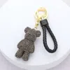 Fashnzfab Bling Bear Figure Faux Leather Strap Keychain In Black