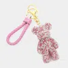 Fashnzfab Bling Bear Rhinestone Faux Leather Strap Keychain In Gold