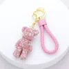 Fashnzfab Bling Bear Figure Faux Leather Strap Keychain In Multi