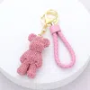 Fashnzfab Bling Bear Figure Faux Leather Strap Keychain In Pink