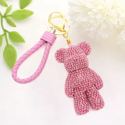 Fashnzfab Bling Bear Figure Faux Leather Strap Keychain In Pink