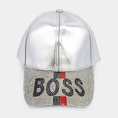 Fashnzfab Bling Boss Message Baseball Cap In White