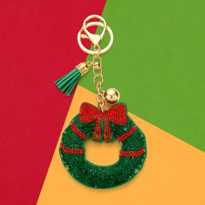 Fashnzfab Bling Bow Wreath Tassel Keychain In Green