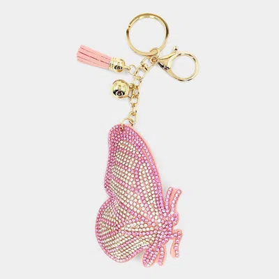Fashnzfab Bling Butterfly Tassel Keychain In Pink
