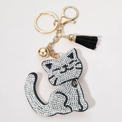 Fashnzfab Bling Cat Tassel Keychain In Black