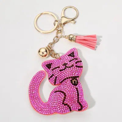 Fashnzfab Bling Cat Tassel Keychain In Pink