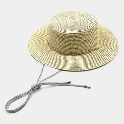 Fashnzfab Bling Chin Tie Straw Sun Hat In Neutral