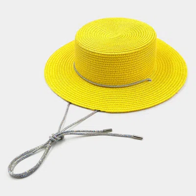 Fashnzfab Bling Chin Tie Straw Sun Hat In Yellow