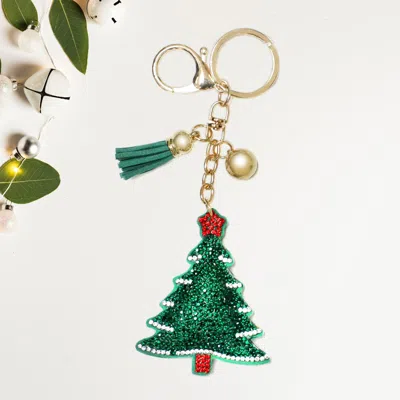Fashnzfab Bling Christmas Tree Tassel Keychain In Green