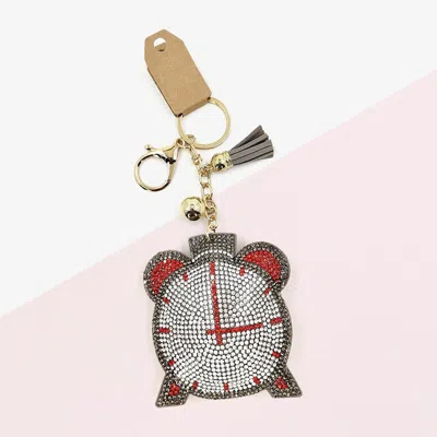 Fashnzfab Bling Clock Tassel Keychain In Gray