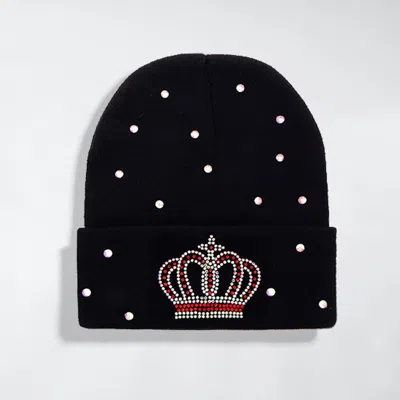 Fashnzfab Bling Crown Beanie Hat In Black