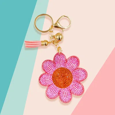 Fashnzfab Bling Daisy Tassel Keychain In Pink