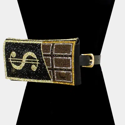 Fashnzfab Bling Dollar Sign Chocolate Fanny Pack / Belt / Crossbody Bag In Black