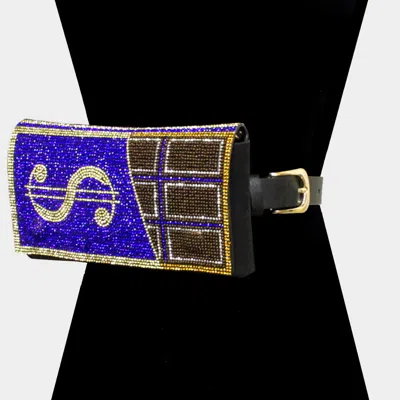 Fashnzfab Bling Dollar Sign Chocolate Fanny Pack / Belt / Crossbody Bag In Blue