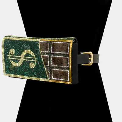 Fashnzfab Bling Dollar Sign Chocolate Fanny Pack / Belt / Crossbody Bag In Green