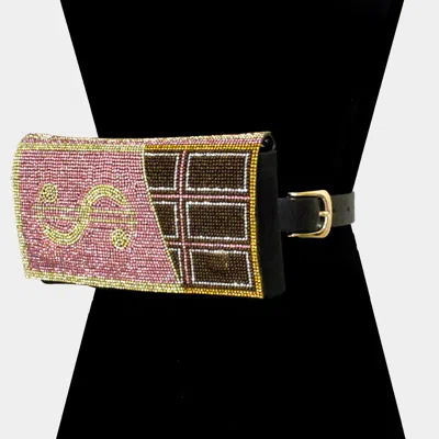 Fashnzfab Bling Dollar Sign Chocolate Fanny Pack / Belt / Crossbody Bag In Pink