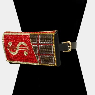 Fashnzfab Bling Dollar Sign Chocolate Fanny Pack / Belt / Crossbody Bag In Red