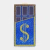 Fashnzfab Bling Dollar Sign Chocolate Vertical Clutch Bag In Blue