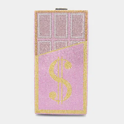 Fashnzfab Bling Dollar Sign Chocolate Vertical Clutch Bag In Purple