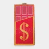 Fashnzfab Bling Dollar Sign Chocolate Vertical Clutch Bag In Red