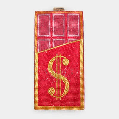 Fashnzfab Bling Dollar Sign Chocolate Vertical Clutch Bag In Red