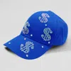 Fashnzfab Bling Dollar Sign Patterned Baseball Cap In Blue