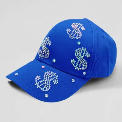 Fashnzfab Bling Dollar Sign Patterned Baseball Cap In Blue