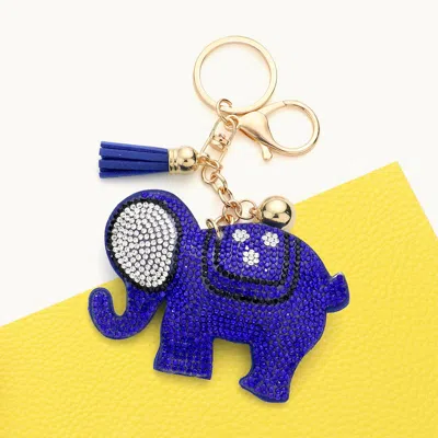 Fashnzfab Bling Elephant Tassel Keychain In Blue