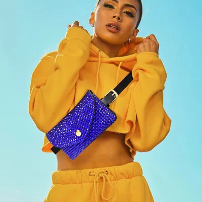 Fashnzfab Bling Envelope Belt Bag / Crossbody Bag In Blue