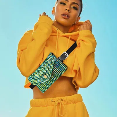Fashnzfab Bling Envelope Belt Bag / Crossbody Bag In Green