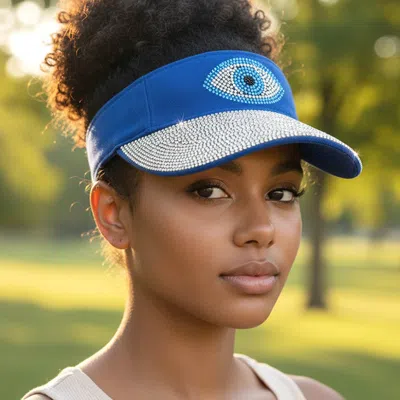 Fashnzfab Bling Evil Eye Accented Visor Hat In Blue