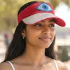Fashnzfab Bling Evil Eye Accented Visor Hat In Red