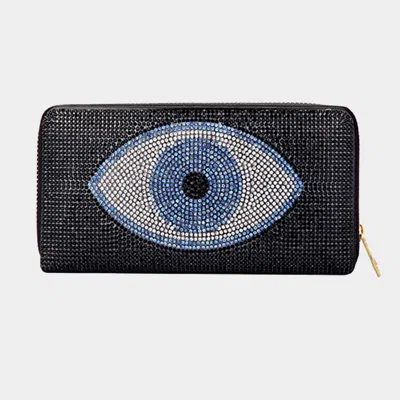 Fashnzfab Bling Evil Eye Zipper Wallet In Black