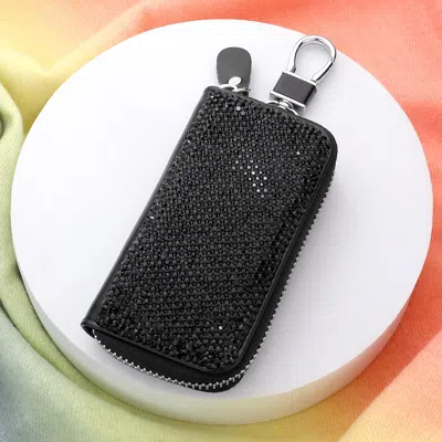Fashnzfab Bling Faux Leather Key Wallet In Black