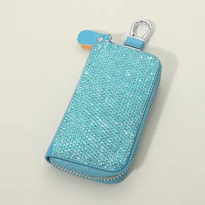 Fashnzfab Bling Faux Leather Key Wallet In Blue