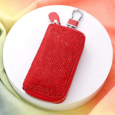 Fashnzfab Bling Faux Leather Key Wallet In Red