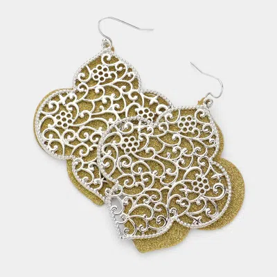 Fashnzfab Bling Filigree Quatrefoil Clover Metal Dangle Earrings In Gold