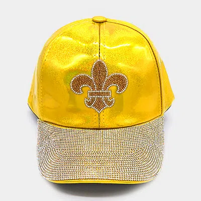 Fashnzfab Bling Fleur De Lis Accented Baseball Cap In Gold