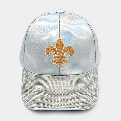 Fashnzfab Bling Fleur De Lis Accented Baseball Cap In Silver