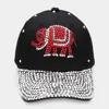 Fashnzfab Bling Glass Crystal Stone Accented Elephant Baseball Cap In Black