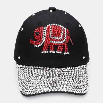 Fashnzfab Bling Glass Crystal Stone Accented Elephant Baseball Cap In Black