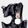 Fashnzfab Bling Glitter Rudolph Pom Pom Dangle Earrings - White In White
