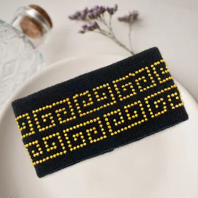 Fashnzfab Bling Greek Patterned Earmuff Headband In Black