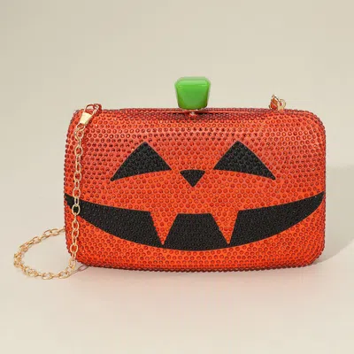 Fashnzfab Bling Halloween Pumpkin Face Evening Clutch / Crossbody Bag In Orange