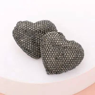 Fashnzfab Bling Heart Earrings - Hematite In Gray