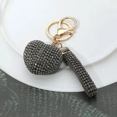 Fashnzfab Bling Heart Keychain /bag Charm In Black